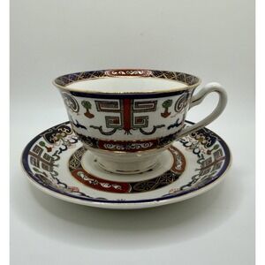 Ironstone Ware Occupied Japan Imari Style Teacup and Saucer  Vintage 1940s
